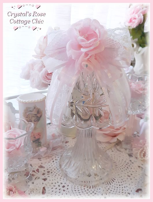 Vintage Crystal Princess Lamp with Pink Roses