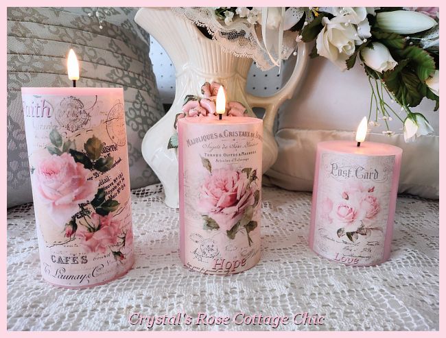 Faith Hope Love Pink Rose LED Candles