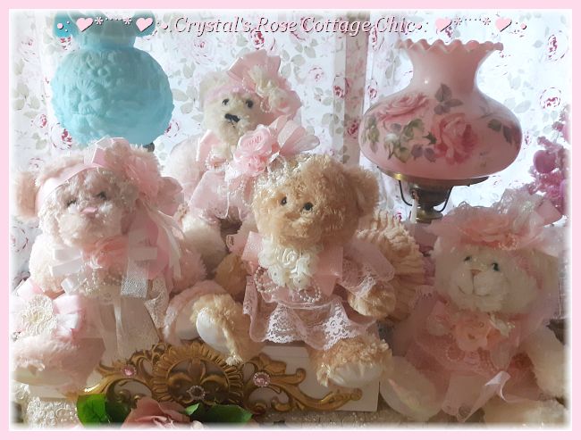 Boutique Bear Pink Rose Lace Shabby Chic