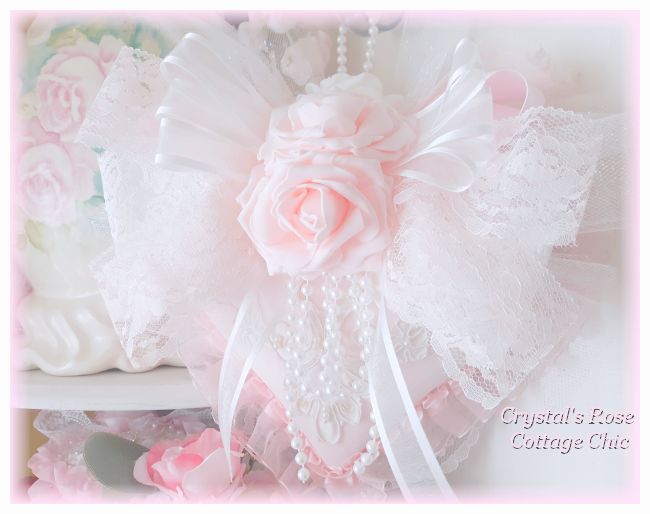Shabby Rose Pink Lace Valentine's Day Heart 12"...Free shipping