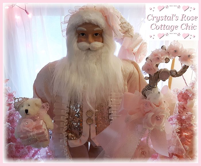 Big Pink Shabby Chic Santa with Princess Bear 2Ft.