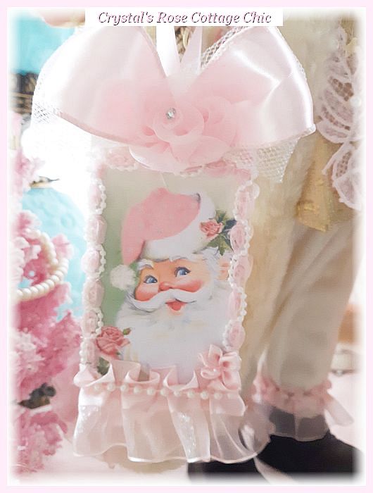 Shabby Chic Santa with Pink Bear...Last One