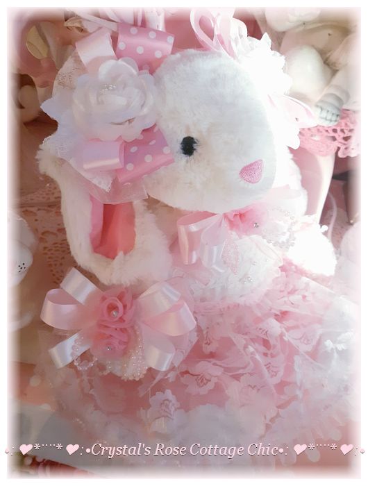 Precious Pink and White Easter Bunny..Free Shipping