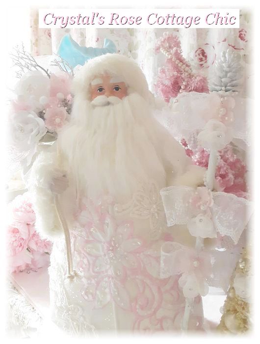 Shabby Chic White Rose, Pink Lace Santa Topper