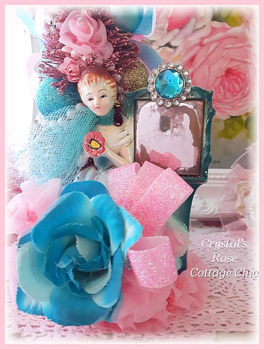 Vintage Lady Pink Blue Rose Bottle Brush Tree