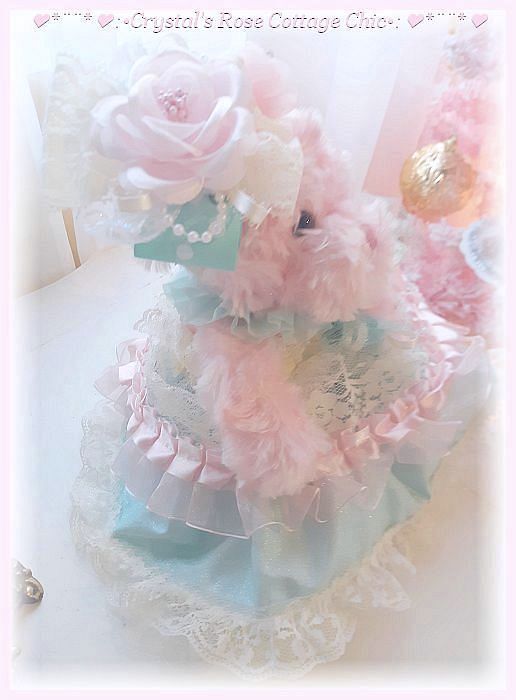 Aqua Pink Rose Ivory Bear...Free Shipping