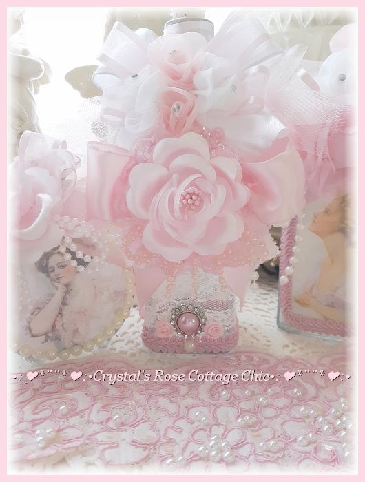 Embellished Pink Rose Bottle
