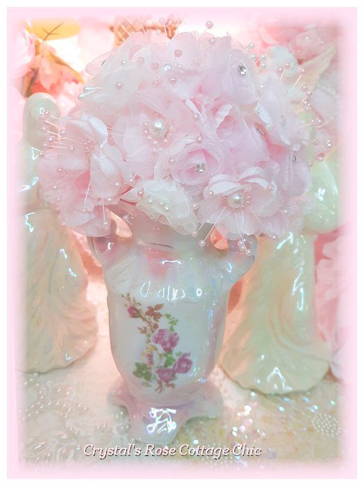 VTG Rose Vase Pink Floral Arrangement