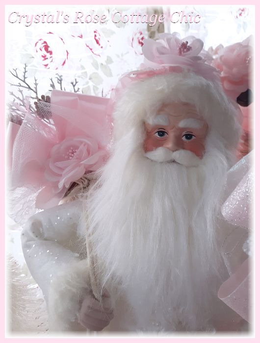 Shabby Chic Roses and Lace Pink Santa Tree Topper..Restocked
