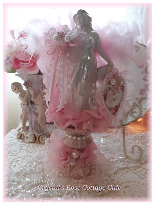 Pink Feather Wing Pearlescent Glaze Angel with Free Stand..Free ship