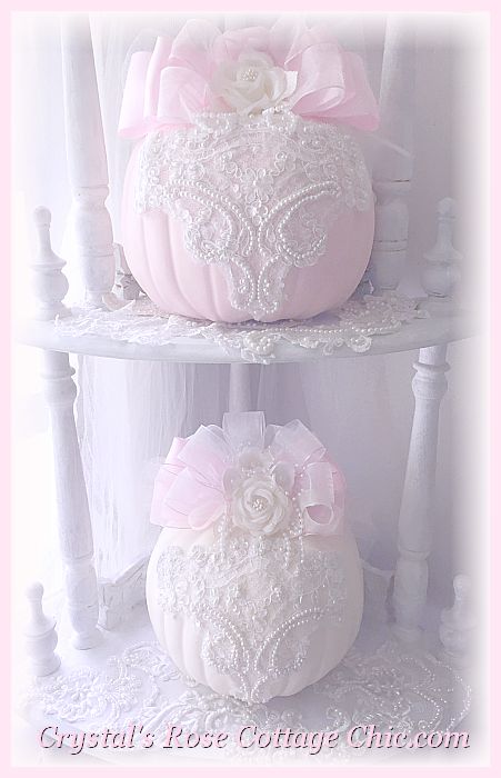 Beautiful Lace & Roses Shabby Pink Pumpkin