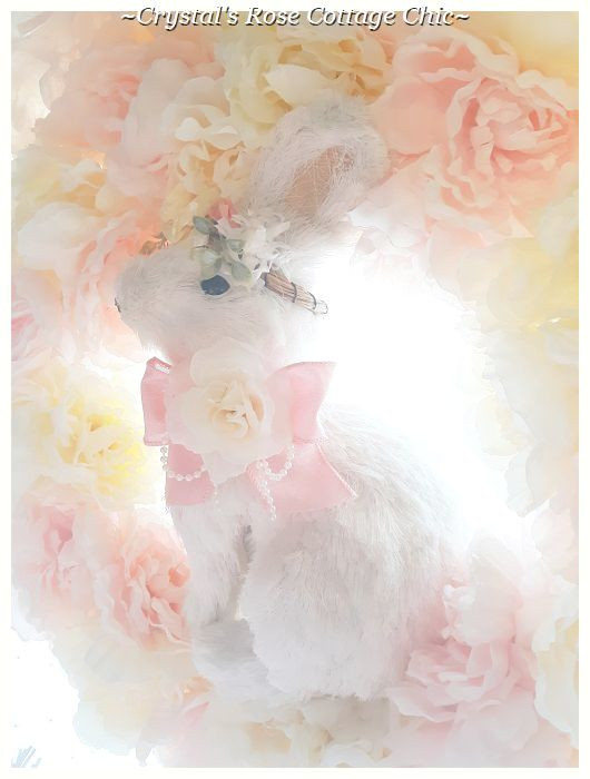 White Bunny Floral Easter Wreath..Free Shipping