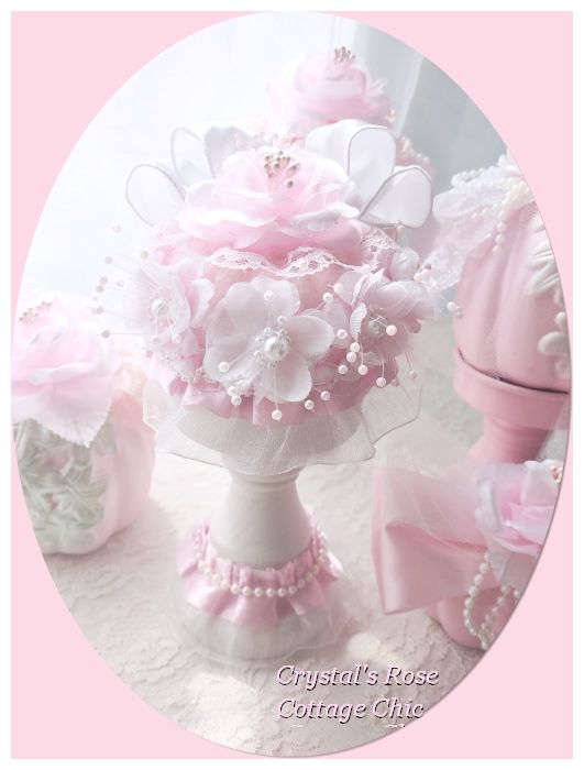 Shabby White Candle Holder with Pink Ruffle Trim..Color Options