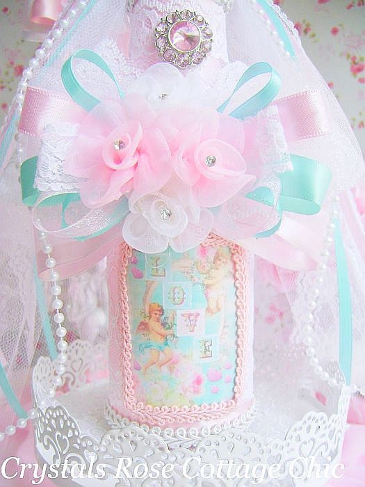 Light Aqua and Pink Vintage Cherub Bottle