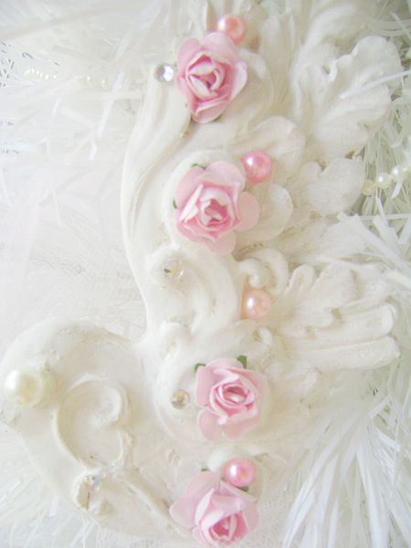 Shabby Chic Pink Rose Bird Ornament