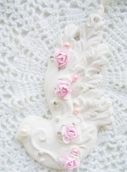 Shabby Chic Pink Rose Bird Ornament