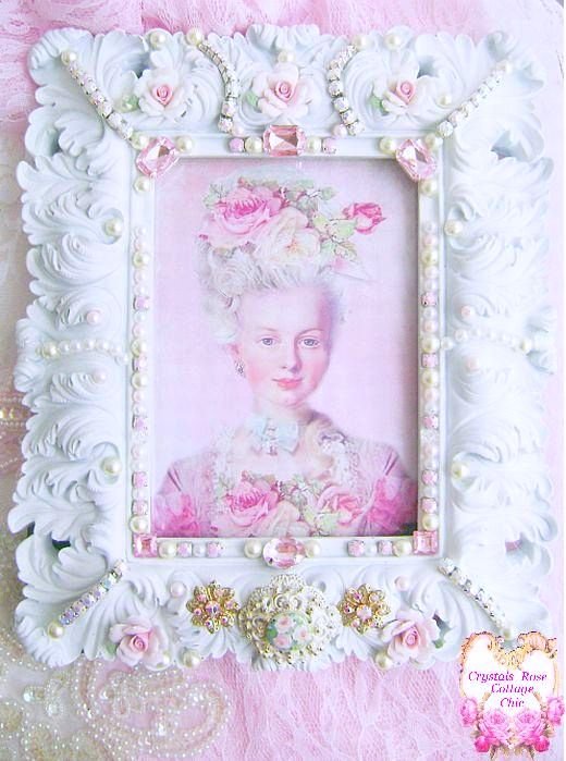 Cottage White Vintage Bejeweled Rose Frame