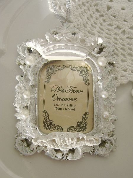 Crystal Cottage White French Chic Crown Rose Frame Ornament