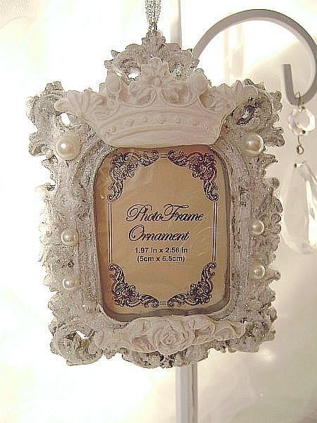 Crystal Cottage White French Chic Crown Rose Frame Ornament