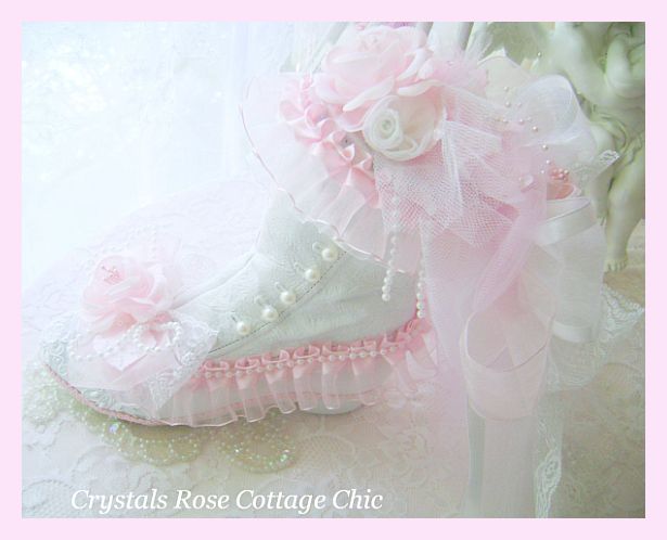 Shabby Pink Rose Victorian Boot