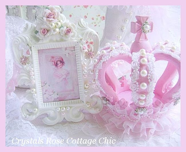 Shabby Pink Princess Crown and Glass Stand