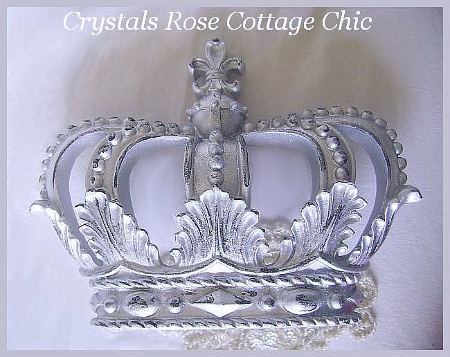 Distressed Silver Glittered Fleur de Lis Wall or Bed Crown
