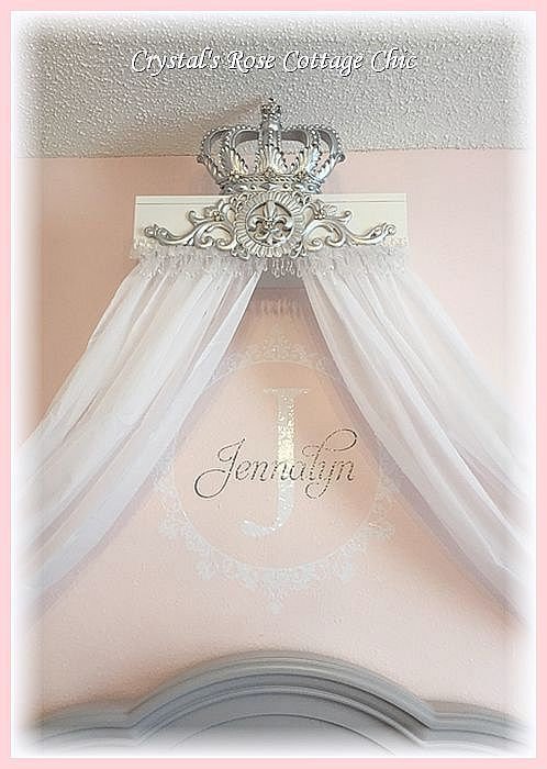 Silver Lux Princess Bed Crown Canopy Teester w/ Holdbacks & Sheers