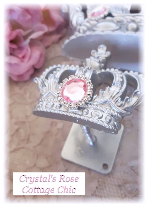 Silver Princess Bed Crown Set with Pink Rhinestones