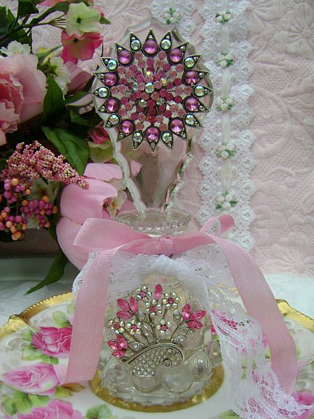 Rose Pink Rhinestone Vintage Perfume Bottle