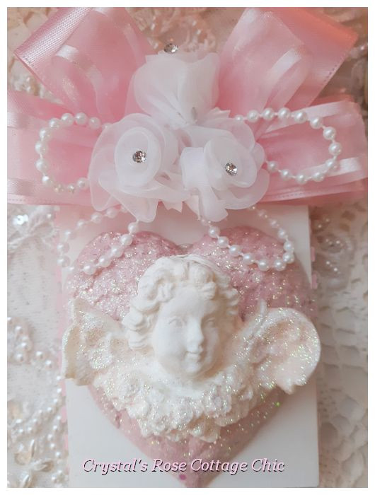 Shabby Chic Cherub Hanging Block with Beaded Fringe ...Free Ship