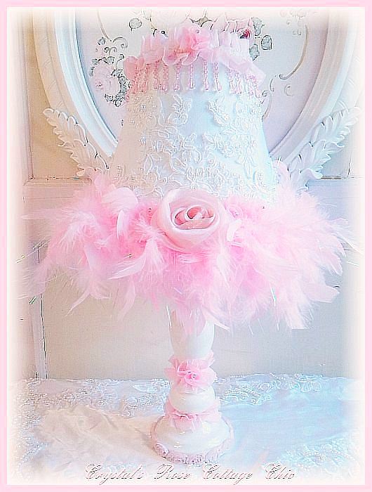 Pink Feather Beaded Lace Rose Lamp