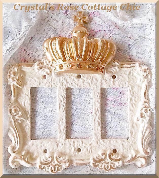 Victorian Rose French Cross Crown Triple Rocker Wall Plate...Color Choices