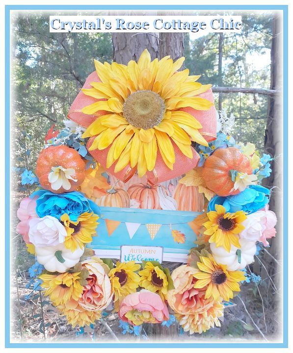 Fall Farmhouse Sunflower Pumpkin "Ole Blue" Pickup Wreath