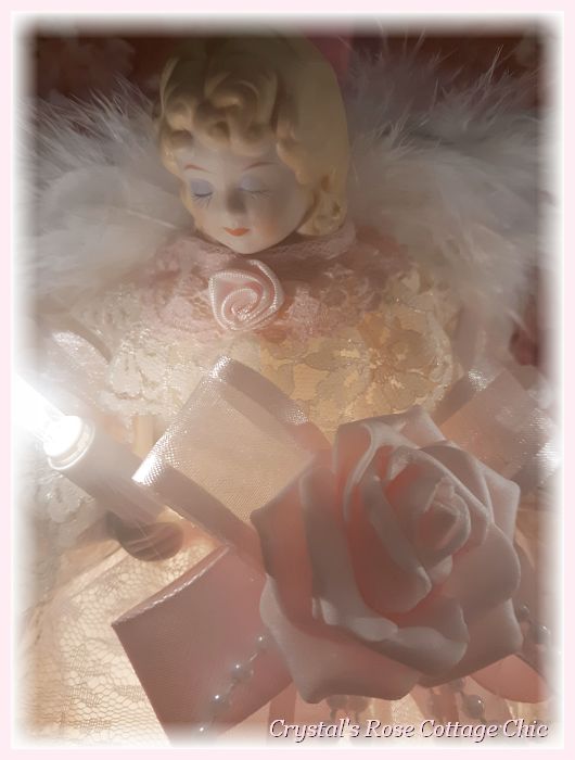 Sweet Vintage Pink Rose Angel Topper...Light Up