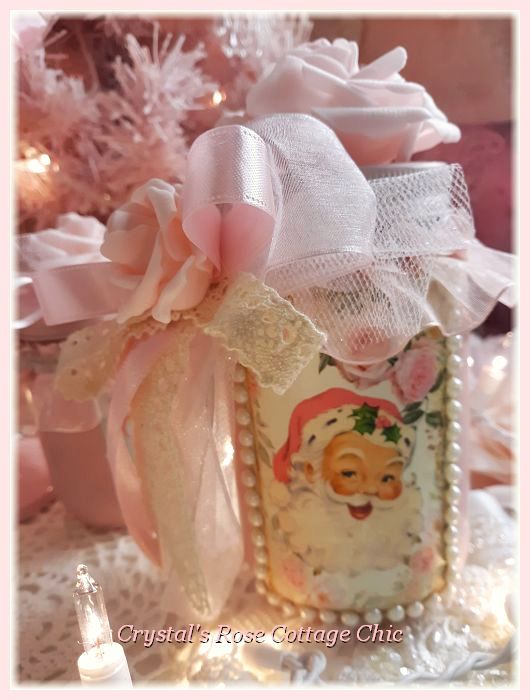 Pink Santa Jar with Bows & Roses...Free Shipping