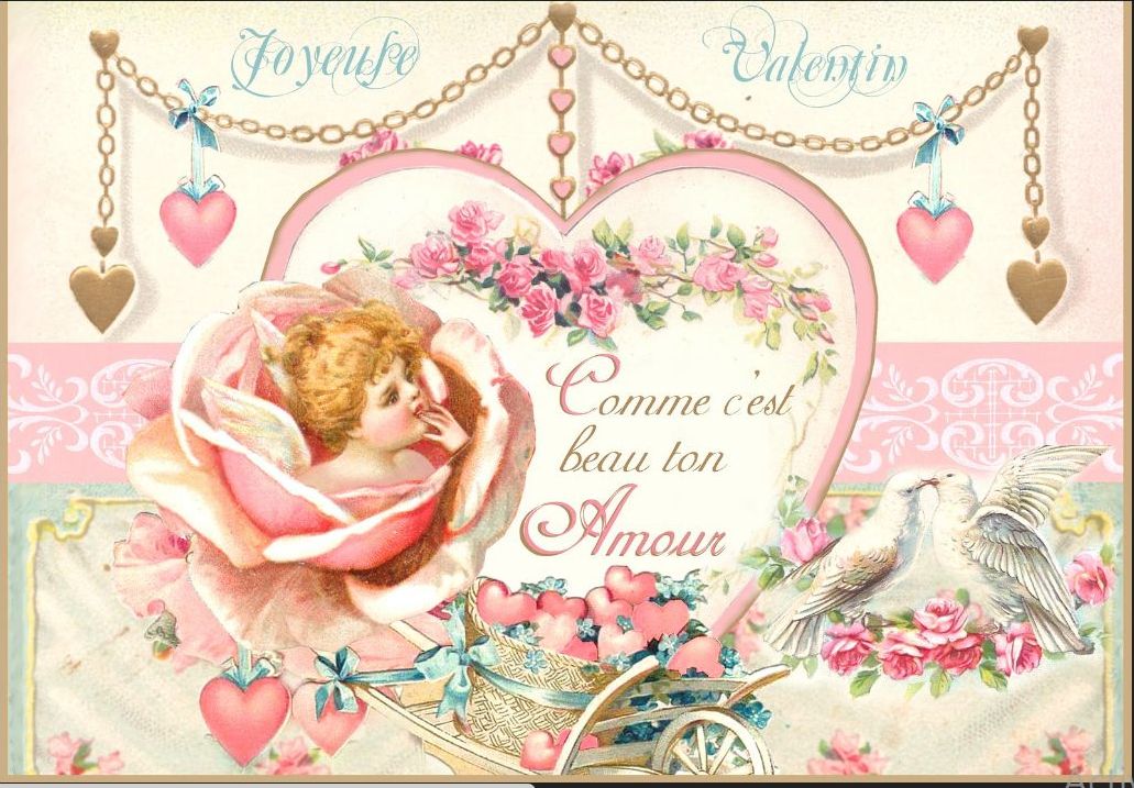 Vintage Cherub French Valentines Day Plaque..Free Ship