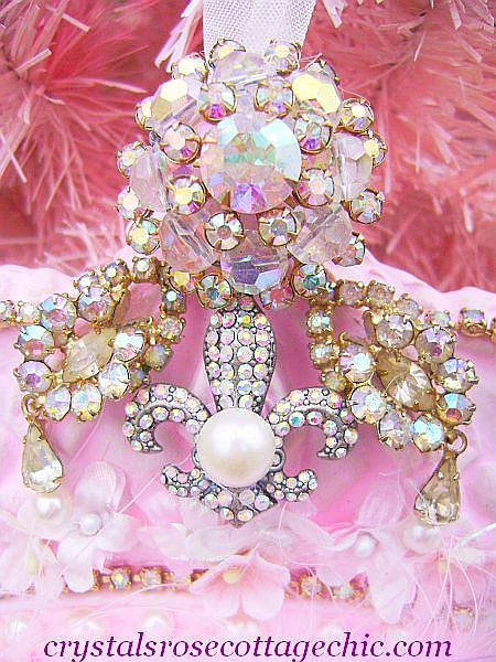 French Chic,Vintage Bejeweled, Shabby Pink, Fleur De Lis Crown