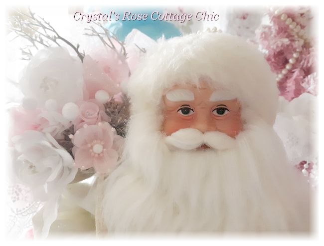 Shabby Chic White Rose, Pink Lace Santa Topper