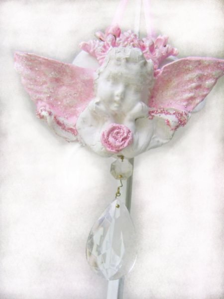 Pink French Chic Cherub with Crown Ornament