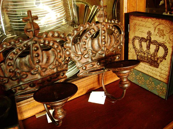 Pair French Country Metal Crown Candle Holders Sconce