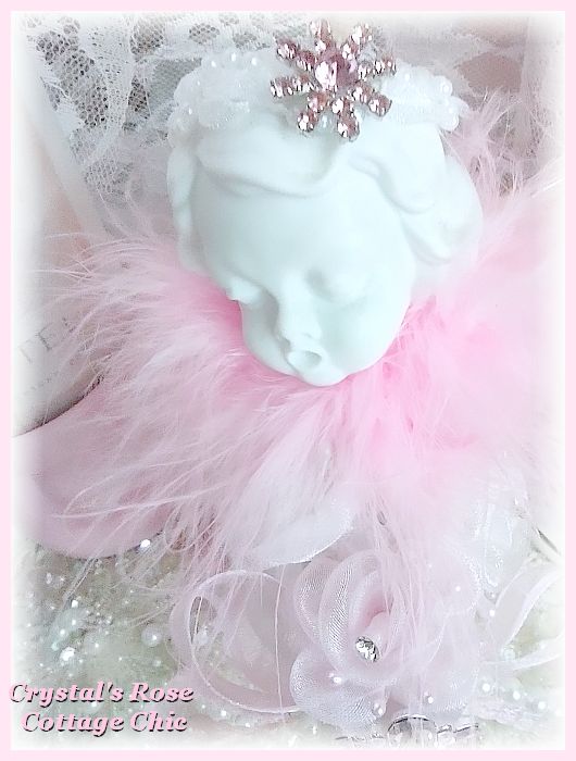 Pink Rhinestone Pink Roses Angel Cherub Figurine