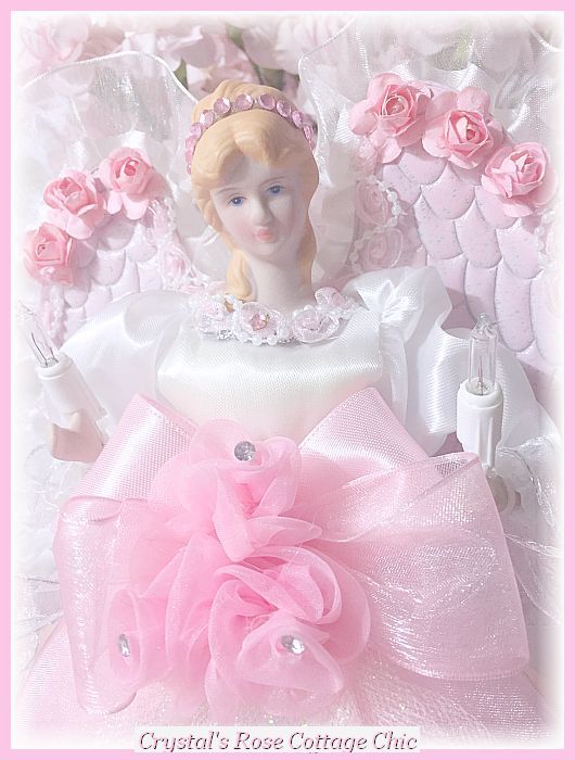 Shabby Chic Pink Rose Princess Light Up Angel Topper....RESTOCKED