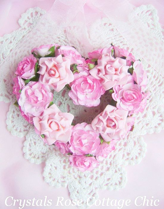 Sweet Pink Rose Heart Wreath