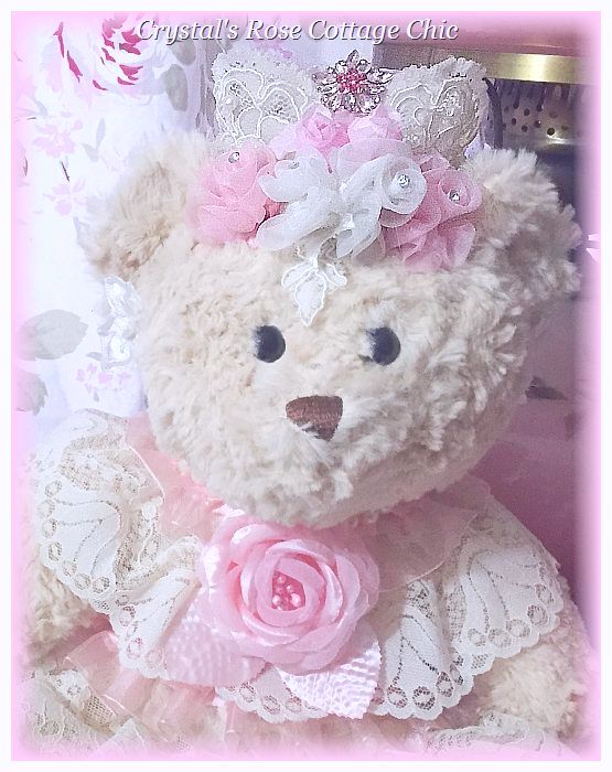 Shabby Pink Rose & Lace Princess Bear