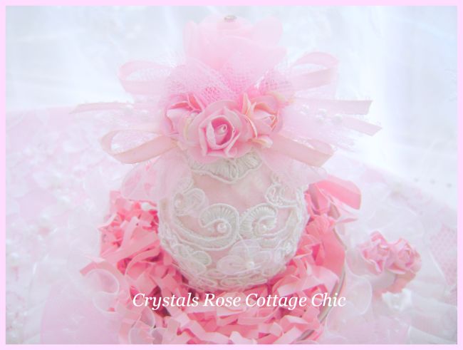 Shabby Lace Rose Teacup Egg Nest