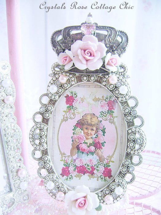Victorian Porcelain Rose Frame with Vintage Girl Print
