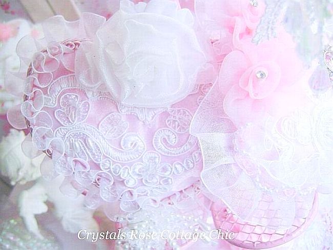 Romantic White Rose Pink Satin Heart