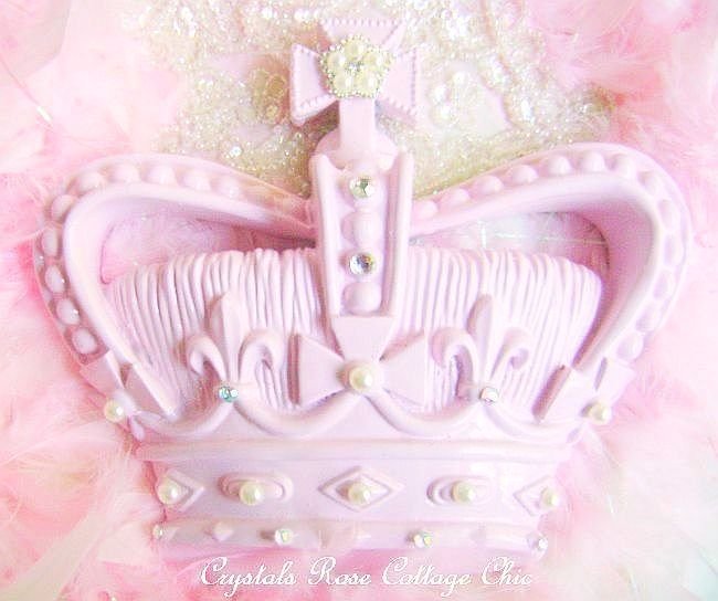 Shabby Pink Crown with Ivory Pearl Bling..Free Shipping