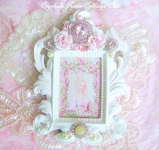 Romantic Pink Bling & Porcelain Rose Frame