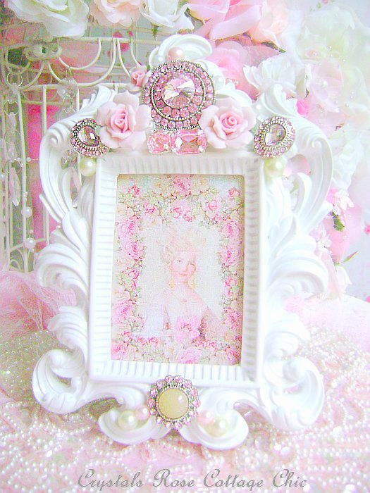 Romantic Pink Bling & Porcelain Rose Frame